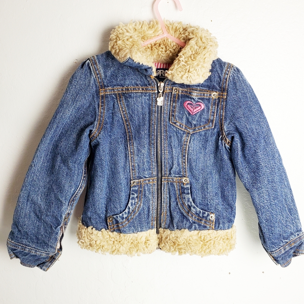 Roxy Girls Blue Denim Jacket with Cream Sherpa Trim